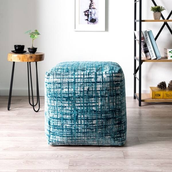 Ottoman Round Navy Blue with Gold Toned Open Metal Base Glam