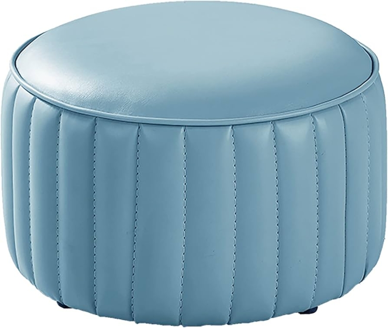 Ottoman Round Small Scale Leather Like Decorative Stitching