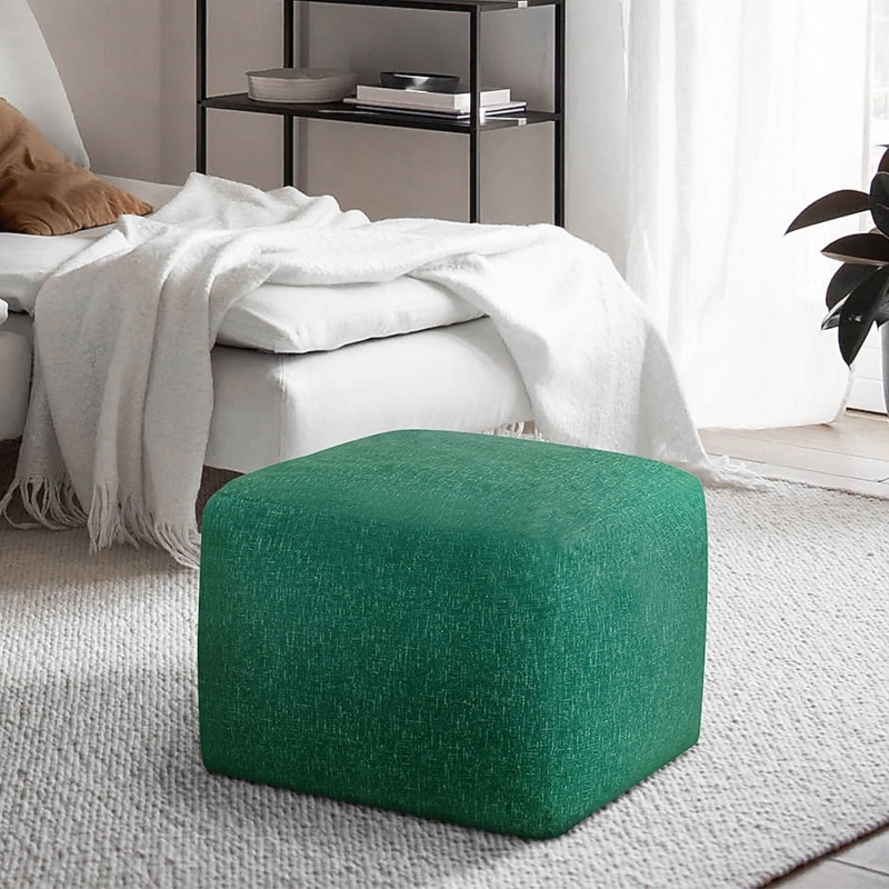 Ottoman Round Teal Velvet Channel Tufting with Gold Plinth Base