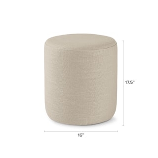 Ottoman, Round with Piped Edge, Taupe Woven Fabric, Minimalist