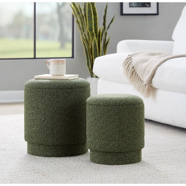 Ottoman Set Dark Green Velvet Nesting Design Polished Gold Base