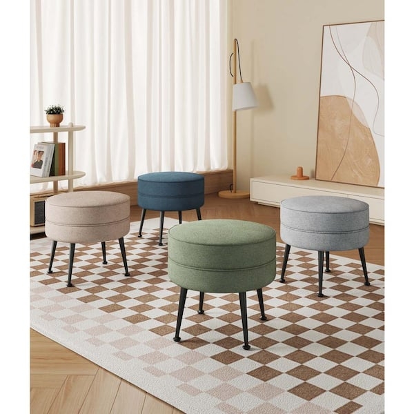 Ottoman Set Mid-Century Modern Colorful Woven Fabric Tapered Legs