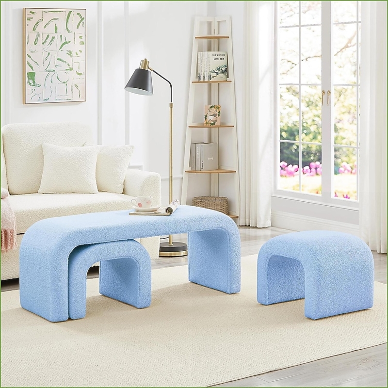 Ottoman Set Nesting U Shaped Silhouette Teddy Fabric