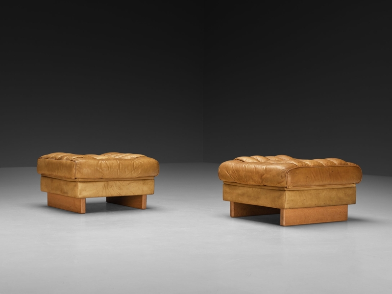 Ottoman Set of Two Diamond Button Tufting Square Faux Leather Seating