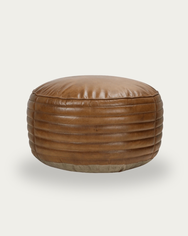 Ottoman Set with Contrasting Leather Tones and Mixed Geometric Shapes
