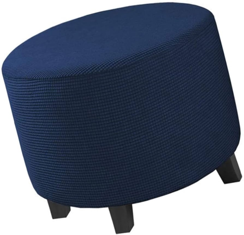 Ottoman Slipcover Royal Blue Round Waffle Knit Stretch Cover