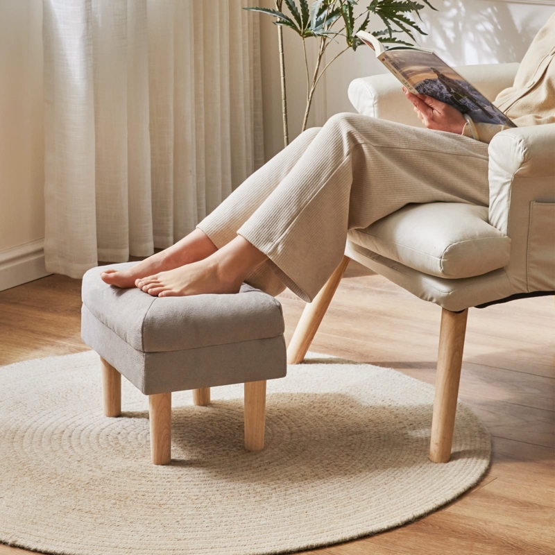 Ottoman Small Rectangular Tapered Wood Legs Minimalist