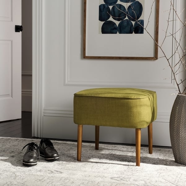 Ottoman Square Green Button Tufted Tapered Legs Mid Century