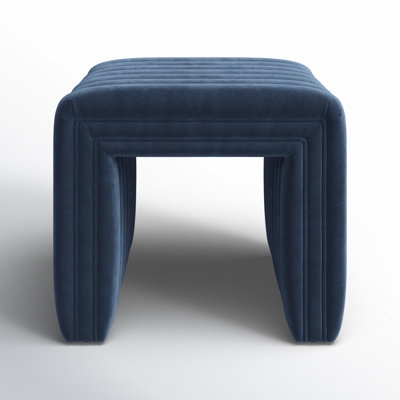 Ottoman Square Navy Upholstered with Black Tapered Legs