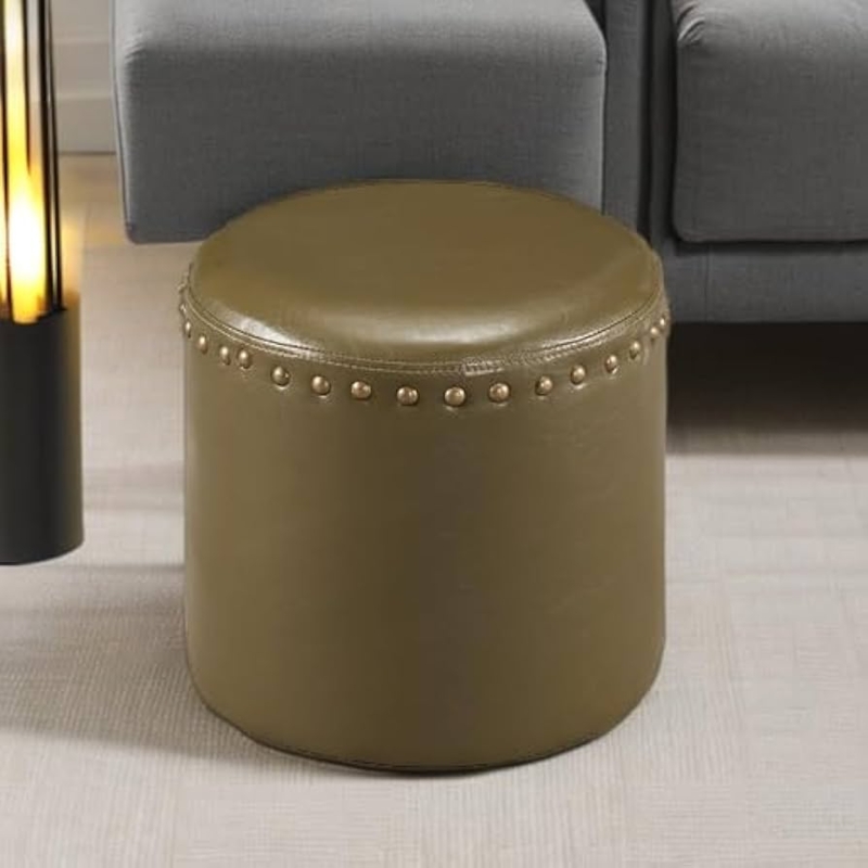 Ottoman Square Sage Green Nailhead Trim Tapered Wood Legs Traditional