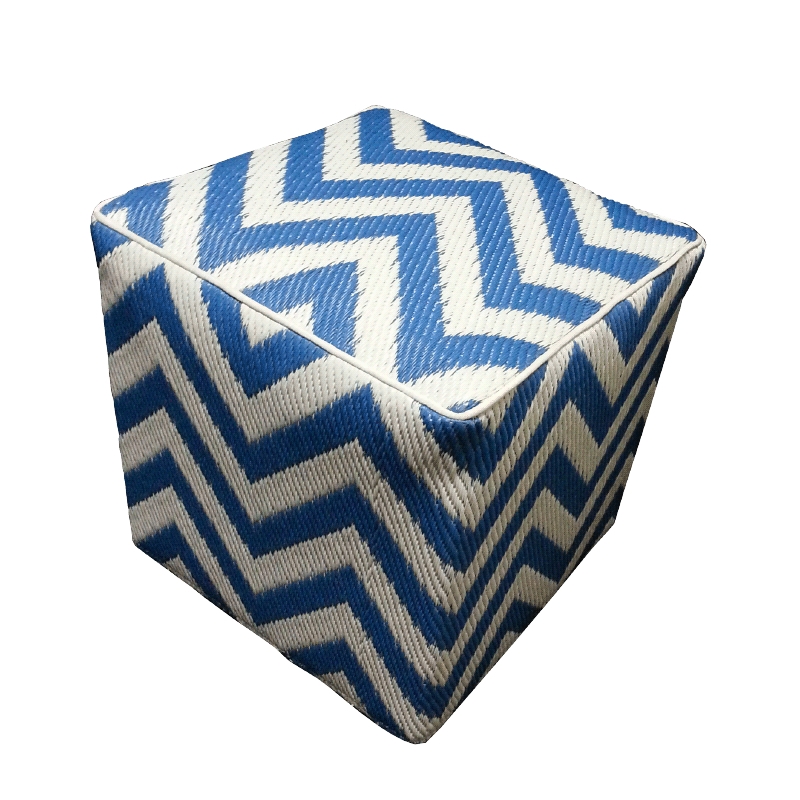 Ottoman Square Silhouette Block Base Blue Chevron Contemporary Bold