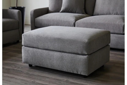 Ottoman Square Silhouette Grey Chenille, Oversized Lounge Seating