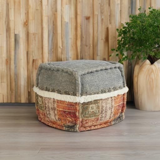 Ottoman Square Tapestry Print Button Tufting Block Feet Boho