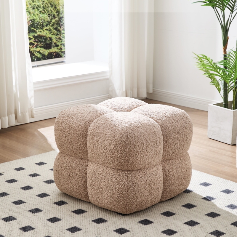 Ottoman Tapered Legs Boucle Texture Tan Modern Boucle Square Ottoman