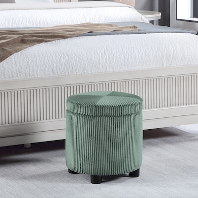 Ottoman Tapered Wood Legs Chunky Braided Texture Beige Round