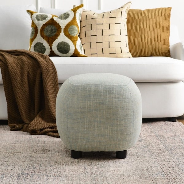 Ottoman Teal Green Round Footrest With Gold Ring Accent