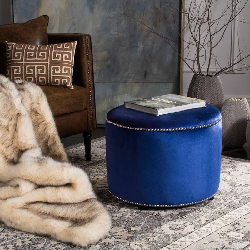 Ottoman Velvet Round All-Over Tufting Bun Feet Traditional Glam