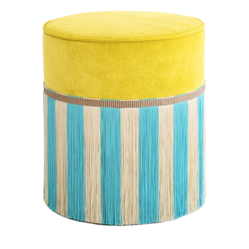 Ottoman Vibrant Yellow and Turquoise Geometric Zig-Zag Pouf