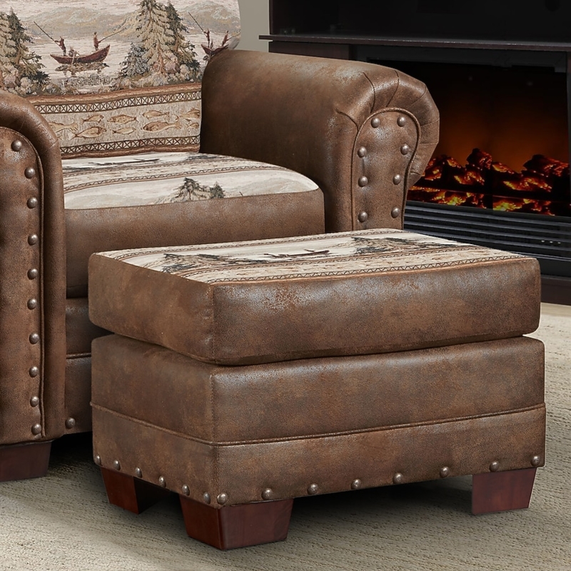 Ottoman Wildlife Tapestry Nailhead Trim Lodge Style