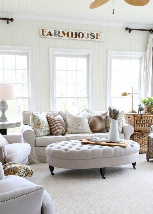 Ottoman with Oversized Design, Square Tufted Top & Turned Legs, Beige