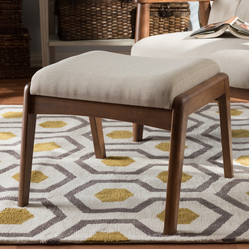Ottoman with Scooped Seat and Walnut Finish, Mid-Century Modern Seating