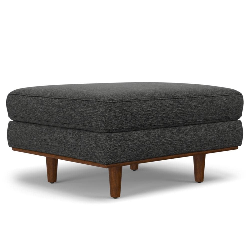 Ottoman with Splayed Legs and Button Tufting, Charcoal Grey Fabric