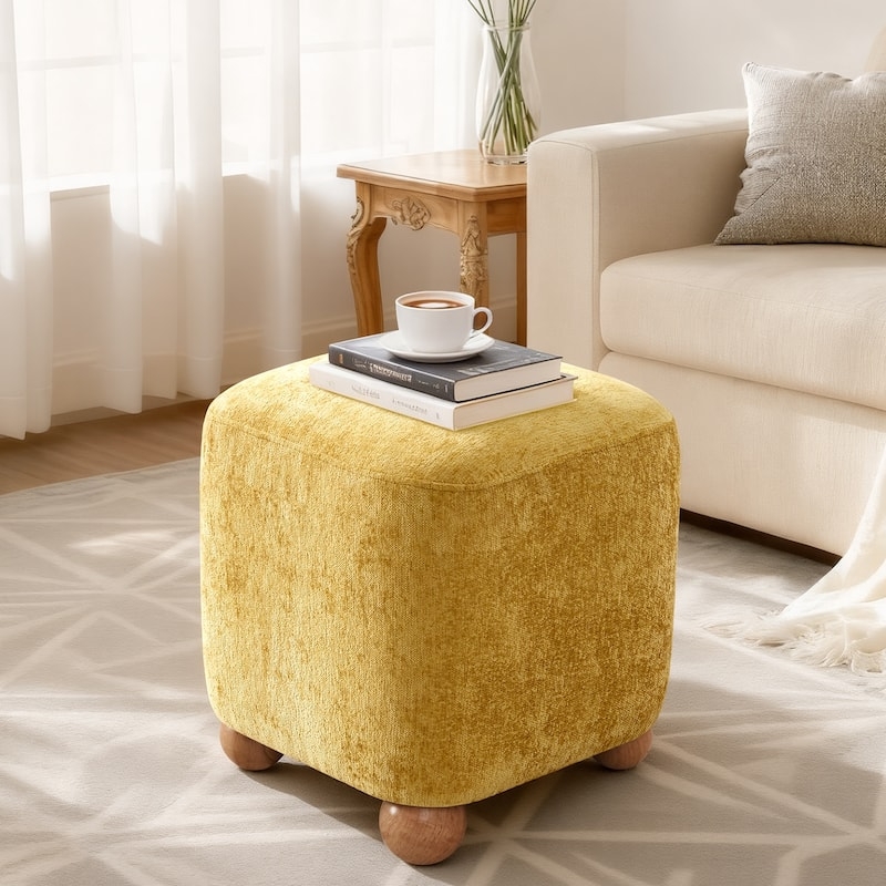 Ottoman X-Base Round Seat, Beige Chenille Modern Farmhouse Accent