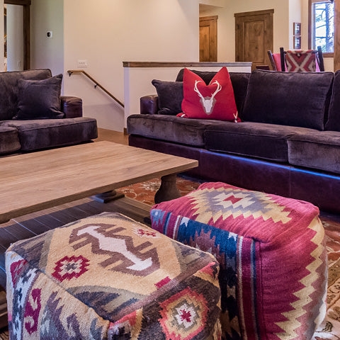 Ottomans Rustic Western Living Room Seating Cowhide Look Nailhead Trim