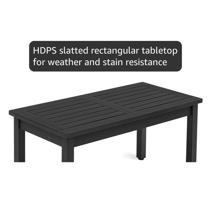 Outdoor Coffee Table, Matte Black Slatted Rectangle Top, Patio Deck