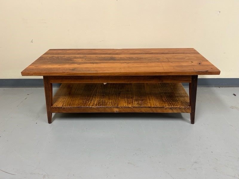 Outdoor Coffee Table with Thick Block Legs and Wood-Toned Top