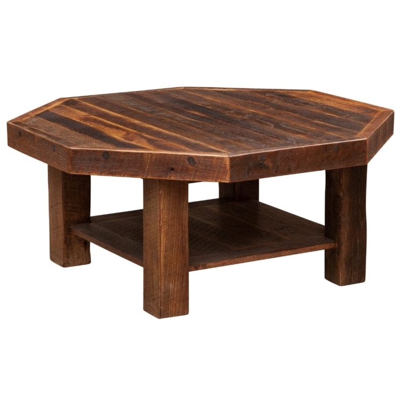 Outdoor Octagonal Coffee Table with Faceted Pedestal Base for Patio