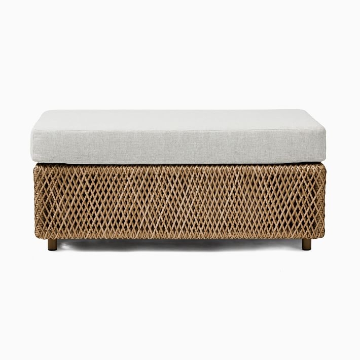 Outdoor Ottoman Driftwood Woven Base Thick Gray Cushion Low Profile