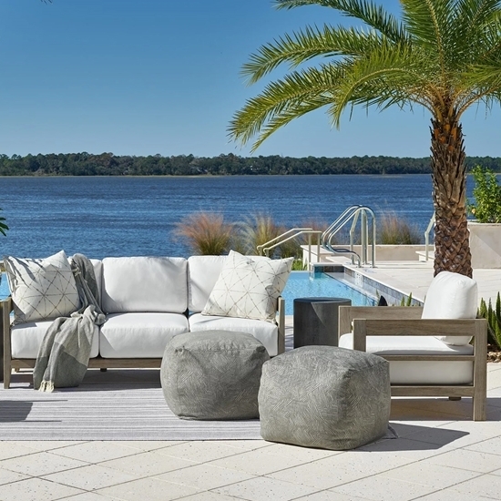 Outdoor Ottoman Oversized Round Form Woven Sides Padded Top Patio