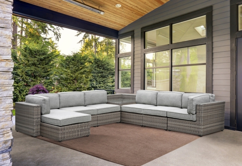Outdoor Sectional Cream Low-Profile Block Cushions Modular Patio Set