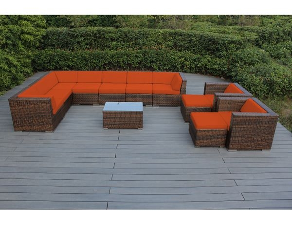 Outdoor Sectional Sofa 12 Piece Wicker Turquoise Accents