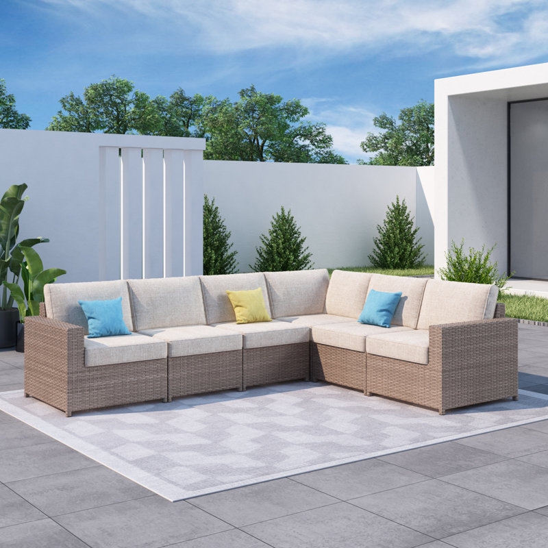 Outdoor Sectional with Woven Rattan Base, Gray Wicker Lounge Set