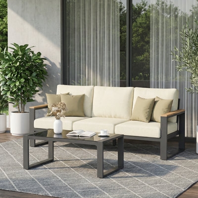 Outdoor Sofa: Modern Aluminum Patio Furniture Set, Grey Slatted Design