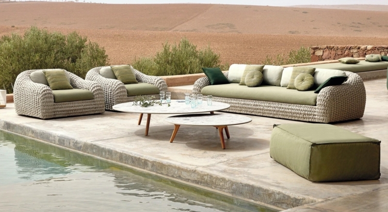 Outdoor Sofa Rope Weave Curved Woven Back Gray Enveloping Modern Design