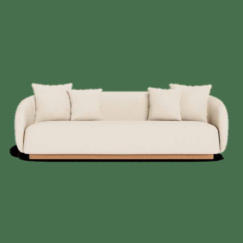 Outdoor Sofa Wood Toned Frame Woven Cushions Modern Design