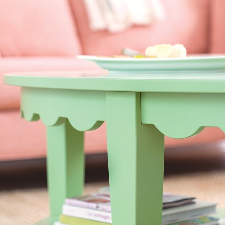 Oval Coffee Table Vibrant Orange Scalloped Apron Tapered Legs