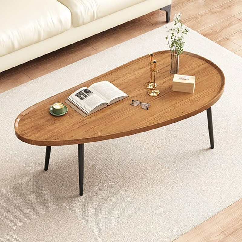Oval Coffee Table with Cross Frame Base, Mid-Century Tapered Legs