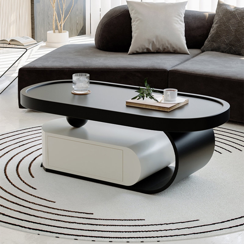Oval Coffee Table with Two-Tone Tabletop and Black X-Frame Base