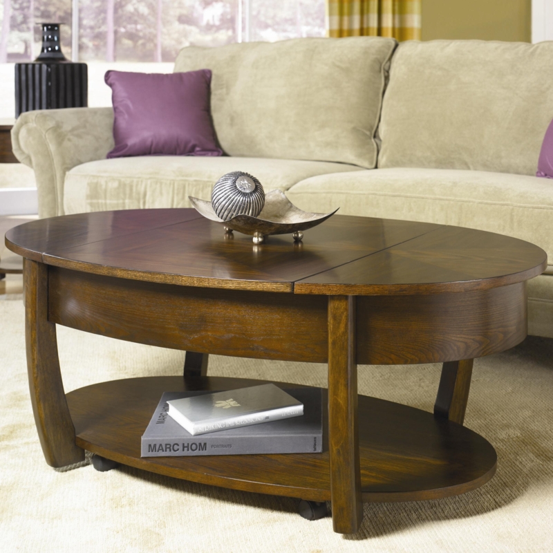 Oval Lift-Top Coffee Table with Storage Drawer and Espresso Finish