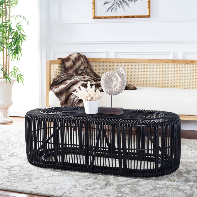 Oval Woven Rattan Table Plinth Base Tropical Interior Decor
