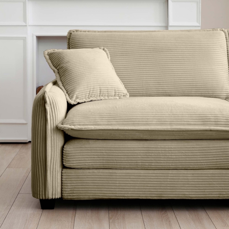 Oversized Armchair Cream Deep Seat with Block Feet and Woven Fabric