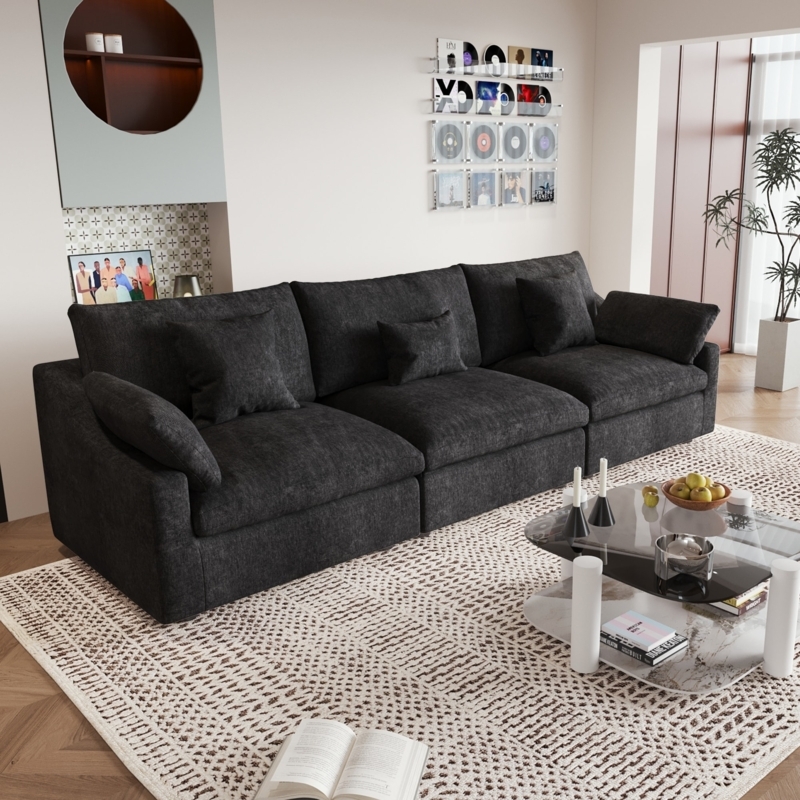 Oversized Black Linen Blend Sofa with Minimalist Deep Seats