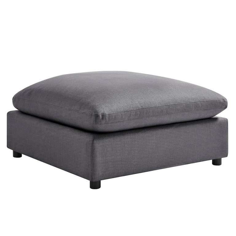 Oversized Charcoal Grey Square Ottoman, Welted Seams