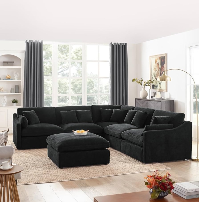 Oversized Chenille Sectional Sofa with Ottoman L-Shaped Modular