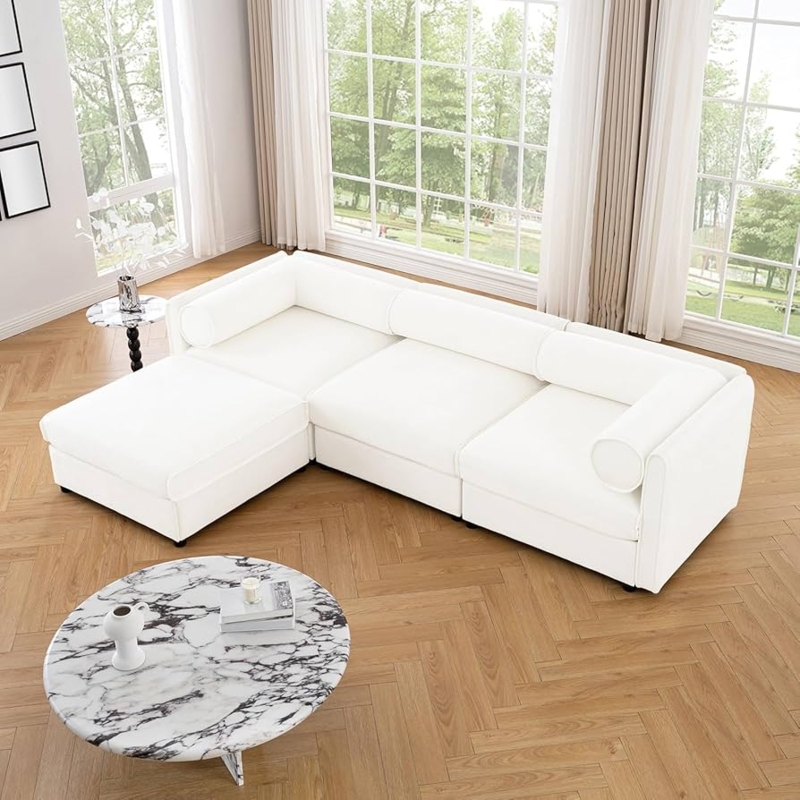 Oversized "Cloud" Sectional Sofa with Plush White Chenille Cushions