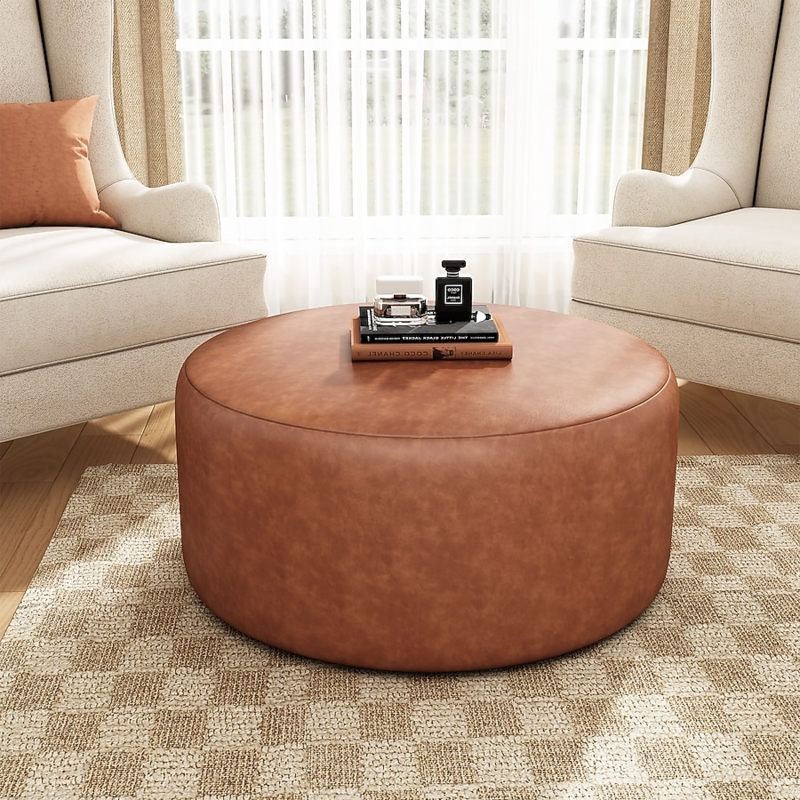 Oversized Corduroy Pouf Ottoman with Round Silhouette